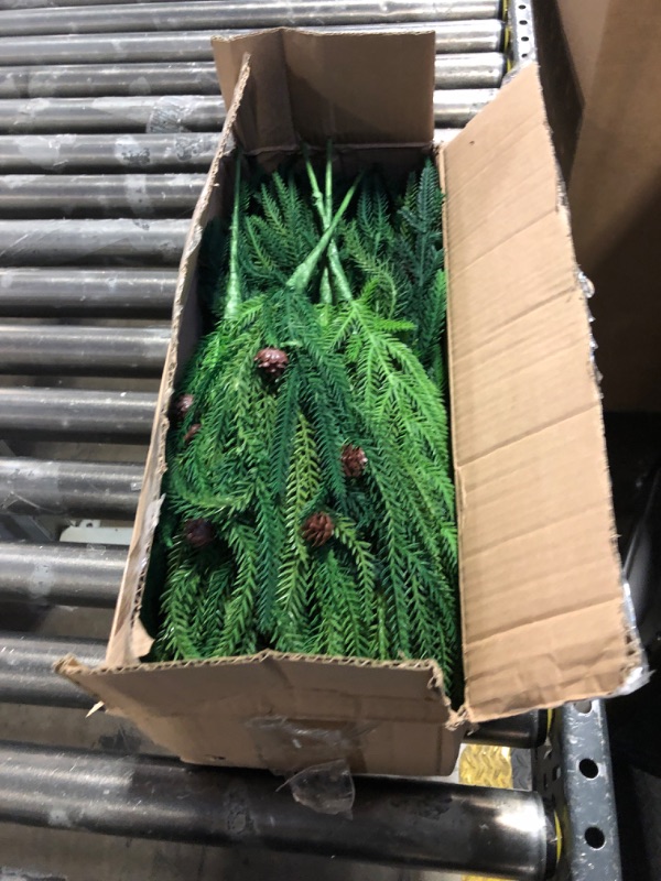 Photo 2 of 16 Pcs Christmas Norfolk Pine Branches Picks,18" Extra Length Artificial Xmas Branches Plants Pine Stems Needles, Fake Greenery Norfolk Pine Stems Sprigs for DIY Craft Garland Home Garden Decor