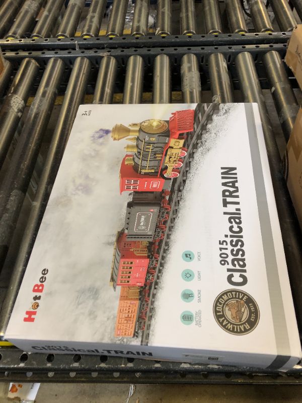 Photo 1 of Hot Bee Train Set - Christmas Tree Train Toys for Boys with Smokes, Lights and Sound, Toy Train Set for Under Christmas Tree, Toddler Model Trains for 3 4 5 6 7 8+ Years Old Kids Christmas Toys Gifts