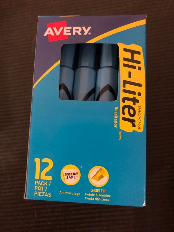 Photo 1 of AVERY Hi-Liter Desk-Style Highlighters, Smear Safe Ink, Chisel Tip, 12 Light Blue Highlighters (07746)
