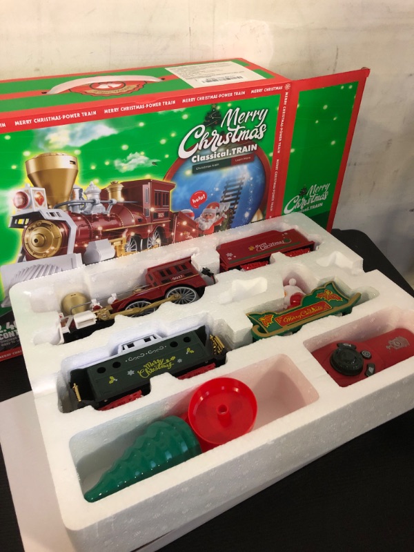 Photo 2 of SWATOW Christmas Train Set for Kids Remote Control Train with Smoke Light Sound, Steam Locomotive Railroad Carriages Rechargeable RC Toy Train, Gift for Boys and Girls