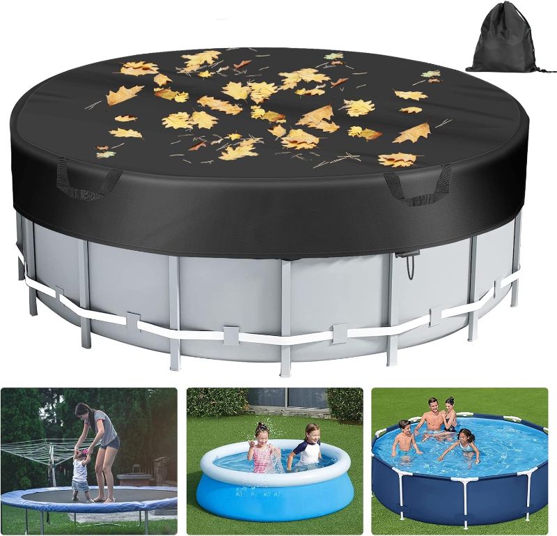 Photo 1 of 15 Ft Round Pool Cover, Solar Pool Covers for Above Ground Pools with Drawstrings Round Swimming Pool Cover Hot Tub Cover Round Inflatable Pool Cover for Waterproof Dustproof UV Resistant