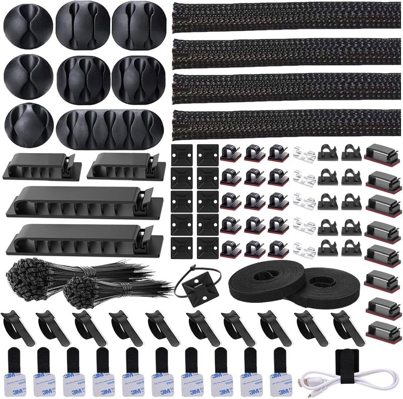 Photo 1 of 
311Pcs Cable Management Organizer Kit 4 Cable Sleeve Split,53Cable Clips 12Cord Clips Holder,22 Cable Ties, 20 Adhesive Wall Cable Tie, 200Fasten Cable Ties for TV Office Home Electronics