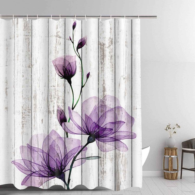 Photo 1 of (reference photo) Purple Shower Curtain Tulips 12 hooks (N/A) photo