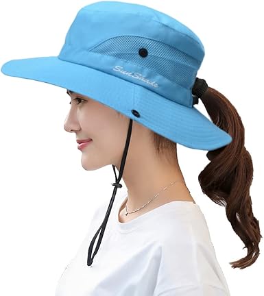 Photo 1 of 
HSELL Womens UV Protection Wide Brim Sun Hats Cooling Mesh Ponytail Hole Cap Foldable Travel Outdoor Fishing Hat