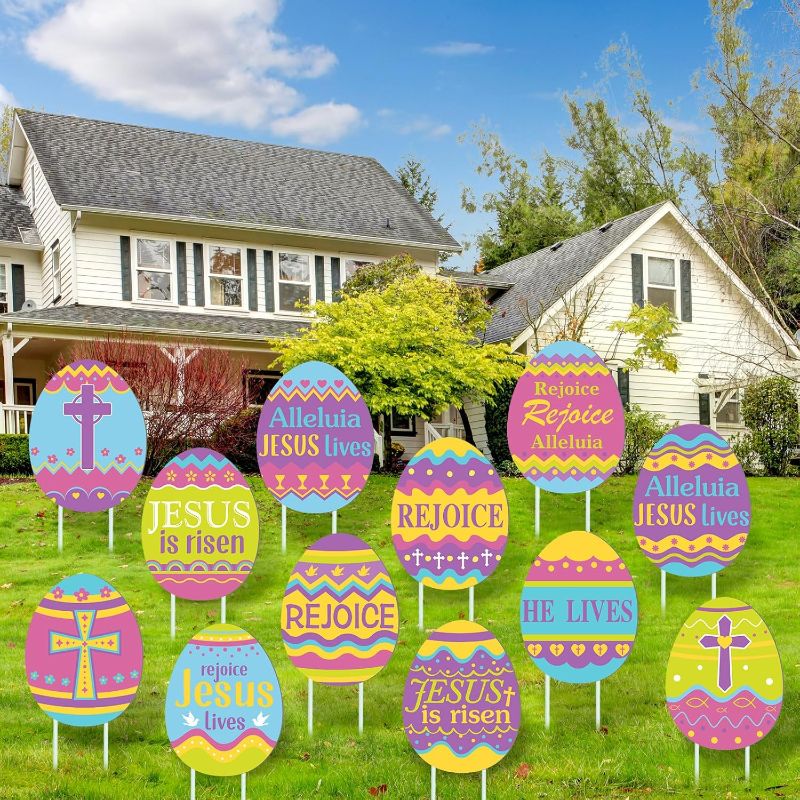 Photo 1 of 12 Pcs Easter Yard Stakes Decorations Easter Religious Yard Stakes Easter Yard Lawn Garden Decoration for Easter Egg Hunt Game Easter Party Supplies Props(Religious)
