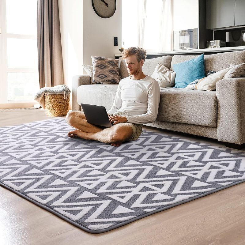 Photo 1 of (READ FULL POST) Unirea Geometric Shag Area Rugs for Bedroom Living Room, 3x5 Feet Machine Washable Small Rug Memory Foam Fluffy Carpet for Kids Room Dorm Nursery Bedside Play Mat Accent Home Decor, Grey
