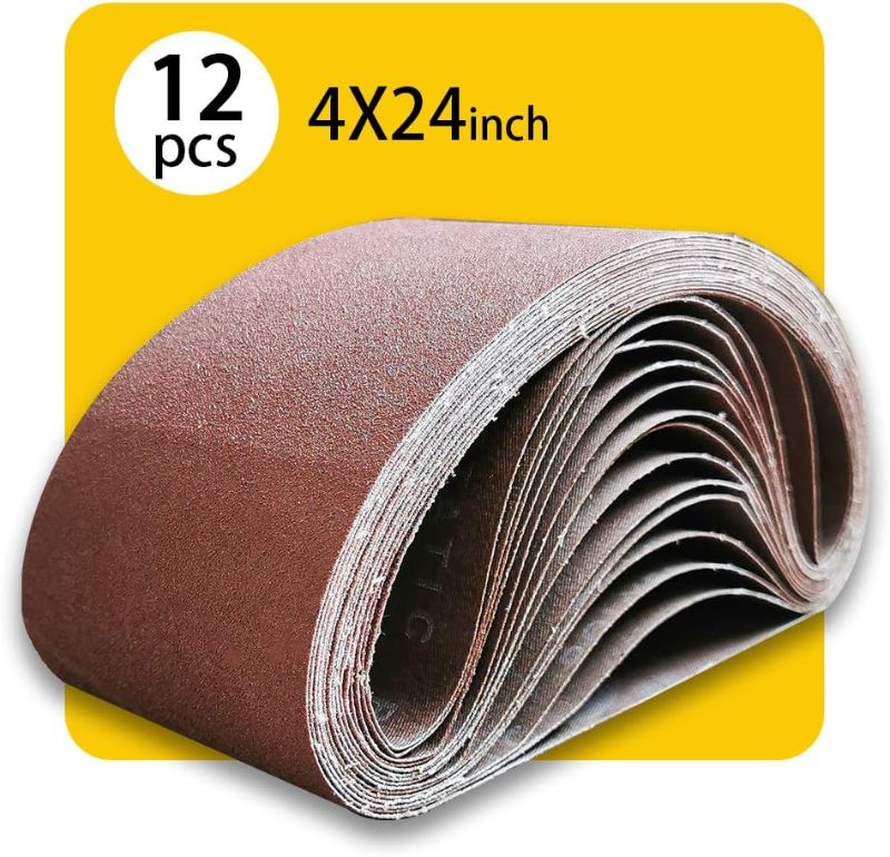 Photo 1 of 
4 x 24 Inch 80 Grit Sanding Belt | Premium Aluminum Oxide Sanding Belt | Premium Sander Sandpaper – 12 Pack