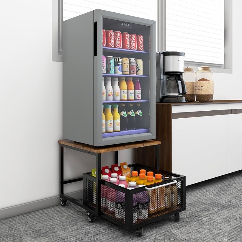 Photo 1 of  Fridge Stand with Storage Mobile Beverage Refrigerator Stand for Coffee Bar Dorm Fridge Cart for Compact Refrigerator Mini Fridge Organizer with Drawer Basket for Home Office