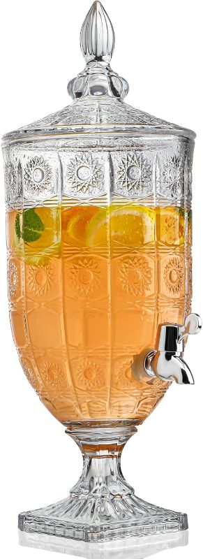 Photo 1 of 0.8 Galllon Glass Drink Dispenser for Parties with Spigot Glass Iced Beverage Dispenser with Lid Wide Mouth Beverage Server for Party Bar Wedding Decoration