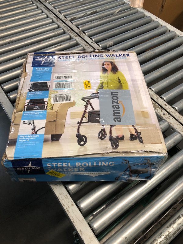 Photo 5 of (READ FULL POST) Medline Rollator Walker with Seat, Steel Rolling Walker with 6-inch Wheels Supports up to 350 lbs, Medical Walker, Burgundy