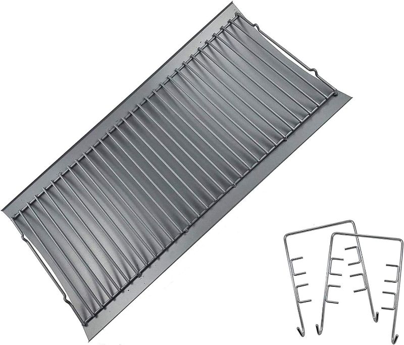 Photo 1 of 27 Inch Aluminized Steel Ash Pan with 2 pc Fire Grate Hanger, Replacement for Chargriller Charcoal 1224, 1324, 2121, 2222, 2727, 2828, 2929, Charbroil 17302056 Grill
