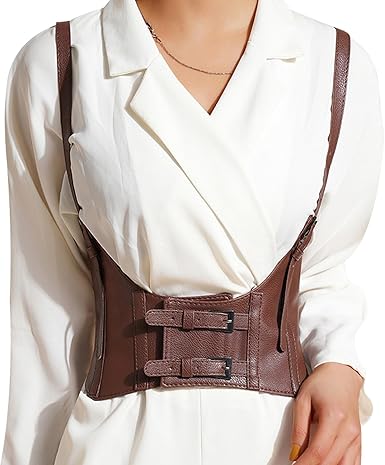 Photo 1 of AGCHW Women Fashion Faux Leather Elastic Underbust Corset Suspender Waist Belt (Medium, Brown)