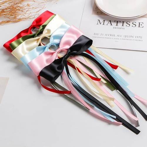 Photo 1 of 6PCS Tassel Hair Clips with Long Tails, Silky Satin Bow Accessories for Women, Girls, Teens & Kids Gifts in 6 Colors
