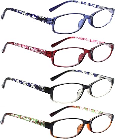 Photo 1 of  ANDWOOD 4 Pack Reading Glasses for Women, Lightweight Spring Hinge Readers,Computer Blue Light Blocking Glasses 9SOLID PINK GREEN BLACK AND PEACH COLORS)