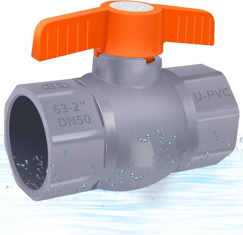 Photo 1 of 2 inch Inline Slip PVC Ball Valve Schedule 80 Compact T-Handle Water Shut-Off Valves Octagonal Ball Valve Socket Valve for Irrigation and Water Treatment Swimming Pool Equipment (2 inch, 1)
