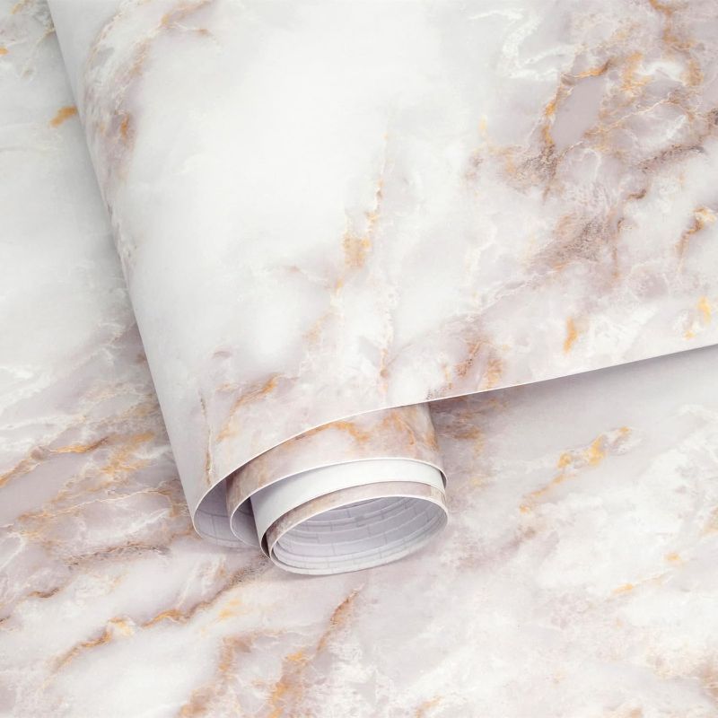 Photo 1 of Abyssaly 17.71" X 118" Marble Wallpaper White Gold Peel and Stick Countertops 11.8" X 118" Marble Contact Paper for Countertops
