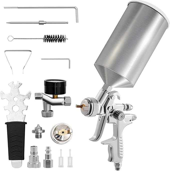 Photo 1 of ***READ NOTES**
VEVOR HVLP Spray Gun, High Performance Automotive Paint Gun with 1.3/1.7mm Stainless Fluid Tip Sets, 1000cc Cup, MPS Adapter and Air Regulator for Primer, Clear & Top Coat, Touch Up