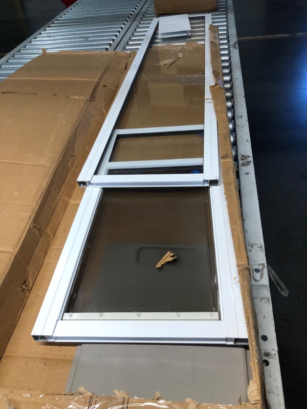 Photo 4 of ***USED - MISSING PARTS - FRAME BENT - SEE PICTURES***
PetSafe 1-Piece Sliding Glass Pet Door for Dogs & Cats - Adjustable Height 91 7/16" to 96"- Large-Tall, White, No-Cut Install, Aluminum Patio Panel Insert, Great for Renters or Seasonal Installation