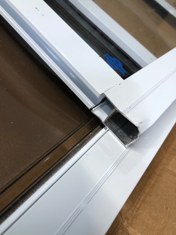 Photo 5 of ***USED - MISSING PARTS - FRAME BENT - SEE PICTURES***
PetSafe 1-Piece Sliding Glass Pet Door for Dogs & Cats - Adjustable Height 91 7/16" to 96"- Large-Tall, White, No-Cut Install, Aluminum Patio Panel Insert, Great for Renters or Seasonal Installation