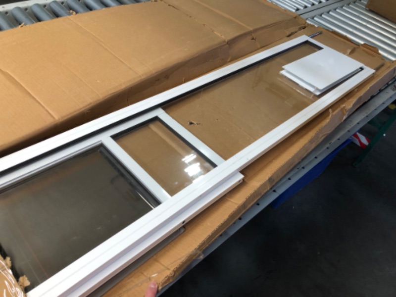 Photo 6 of ***USED - MISSING PARTS - FRAME BENT - SEE PICTURES***
PetSafe 1-Piece Sliding Glass Pet Door for Dogs & Cats - Adjustable Height 91 7/16" to 96"- Large-Tall, White, No-Cut Install, Aluminum Patio Panel Insert, Great for Renters or Seasonal Installation