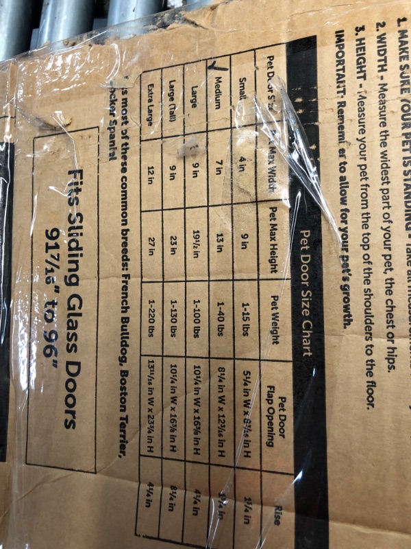 Photo 5 of ***USED - LIKELY MISSING PARTS - UNABLE TO VERIFY FUNCTIONALITY***
PetSafe Sliding Glass Door Dog Door (Medium) Dog Door for Sliding Glass Door Aluminum Patio Panel Insert, Adjustable Height 91 7/16 to 96, Sliding Glass Door Doggie Door Insert (White - Me