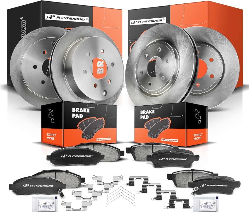 Photo 1 of ***HEAVILY USED - DAMAGED - SEE COMMENTS***
A-Premium Front & Rear Vented Disc Brake Rotors + Ceramic Pads Kit Compatible with Select Nissan and Suzuki Models - Frontier 2005-2019, Xterra 2005-2015, RMZ-4/Sport Equator 2009-2012, 12-PC Set