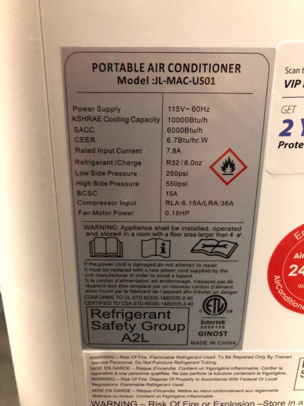 Photo 6 of ***USED - UNTESTED - NO PACKAGING - SEE COMMENTS***
Portable Air Conditioners, 10000 BTU Portable AC for Room up to 450 Sq. Ft., 3-in-1 AC Unit, Dehumidifier & Fan with Digital Display, Remote Control, Window Installation Kit, 24H Timer, Sleep Mode