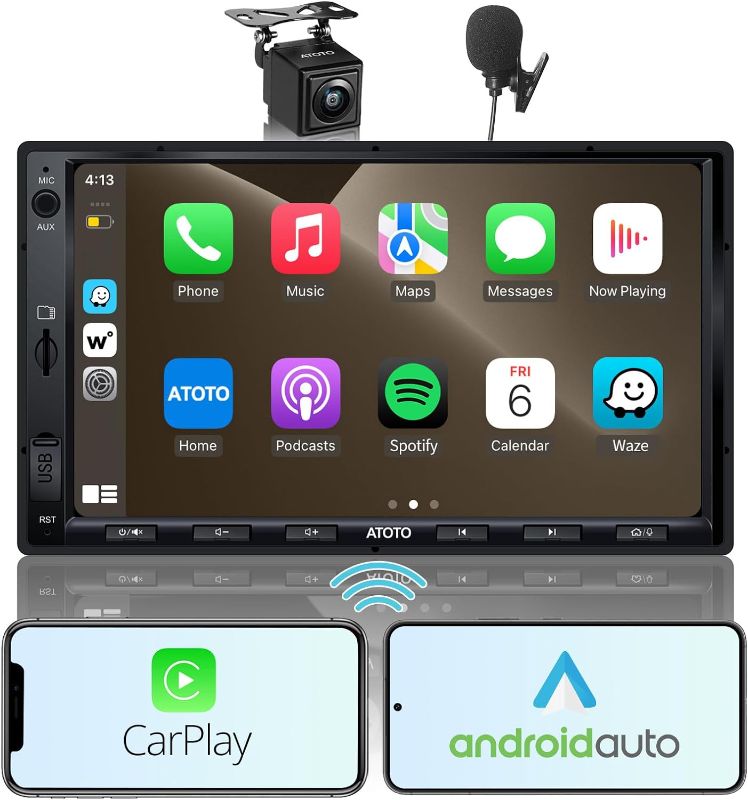 Photo 1 of [Upgrade] ATOTO Double Din Car Stereo with Wireless CarPlay, Wireless Android Auto, 7in IPS Touchscreen, Bluetooth, Phone Mirroring, HD LRV Camera, USB Video & Audio, F7G2A7WE-S01