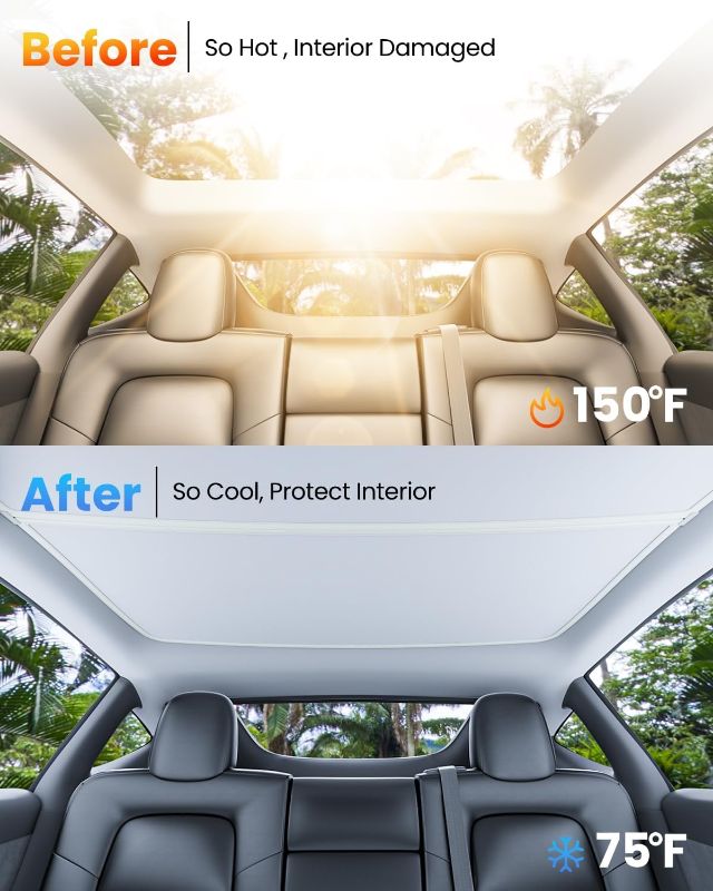 Photo 1 of (READ FULL POST) REEVAA 2024 Newest Tesla Model Y Sunshade Roof [No Gaps, No-Sagging] Magnetic-Mid Design Tesla Model Y Accessories Heat Insulation Foldable Glass Sunshade for Model Y 2020-2024, Interior Gray