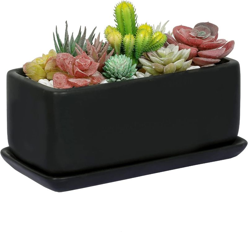 Photo 1 of 
MyGift 10 Inch Matte Black Ceramic Indoor Plant Pot Succulent Planter, Decorative Flower Planter with Drainage Hole and Removable Tray