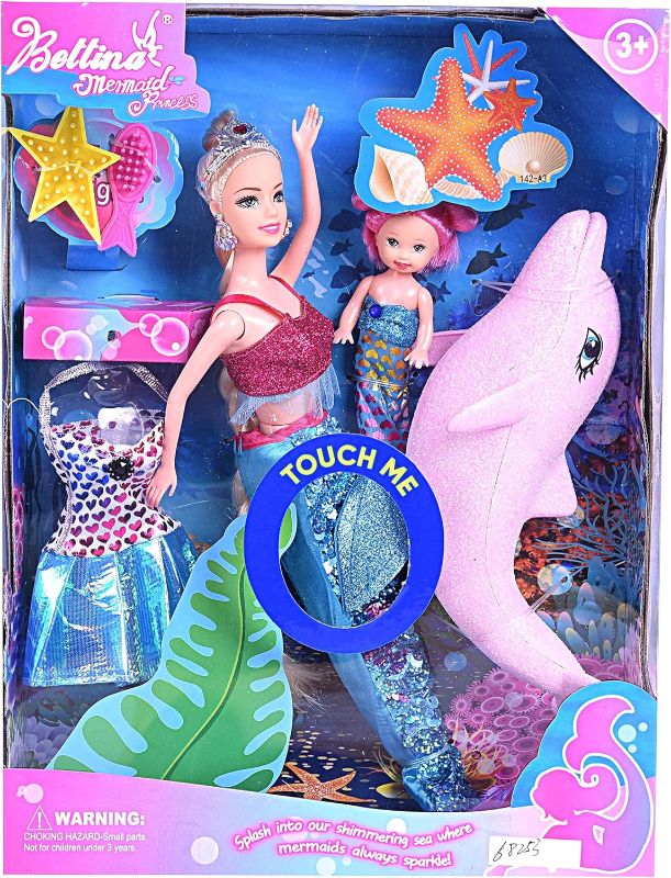 Photo 1 of **DOLPHIN NOT INCLUDED**
BETTINA Mermaid Princess Doll Pack, Color Changing Mermaid Tail, Dress Doll 12" and Dress Doll 3" and Dolphin, Color Reveal Mermaid Toys for Little Girls and Play Gift Set Aged 3+