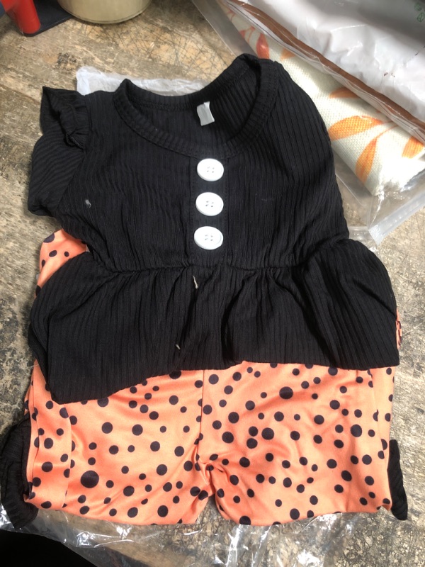 Photo 2 of 12-18 Months Baby Girl Clothes 1 year old baby girl Fall/Winter Black Ribbed Ruffle Long Sleeve Tops Polka Dot Print Bell Bottoms Outfit Headband 3pc infant girl Fall Winter Flared Pants Set