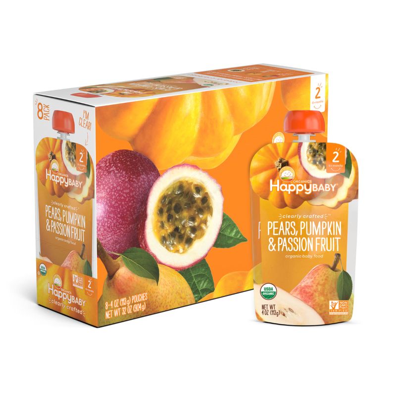 Photo 1 of (8 Pouches) Happy Baby Organics Pears Pumpkin & Passion Fruit 4 Oz. Pouches best by aug-06-2026
