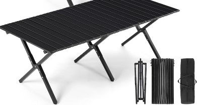 Photo 1 of 2 Pack Folding Picnic Table 4 ft Low Lightweight Camping Table Portable Collapsible Foldable Roll up Carbon Steel Camp Side Table with Carry Bag for Beach Party Patio Outdoor(Black) 