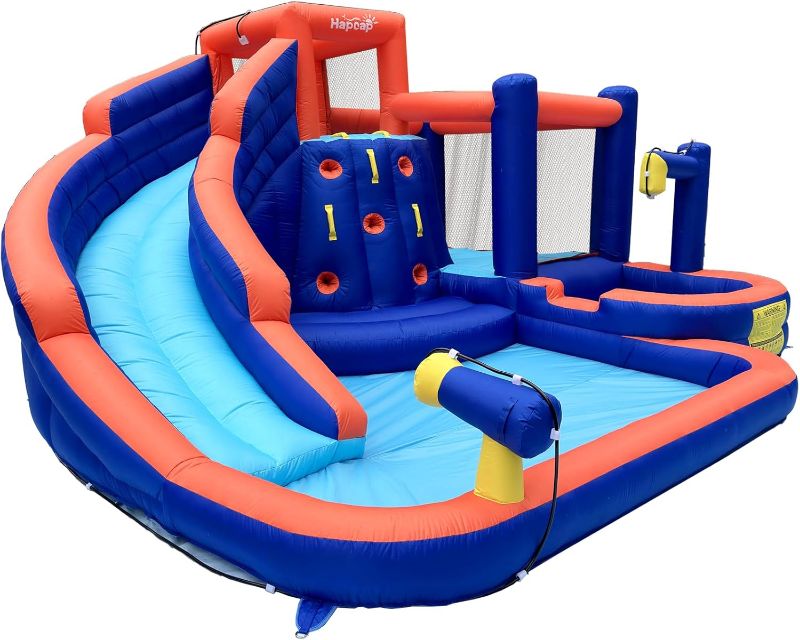 Photo 1 of 14 ft x 12 ft Inflatable Bounce House Water Slide Combo,2 Pools & Long Slide & Jumping Area & Big Climbing Wall & Sprayer,Water Slide with Air Blower
