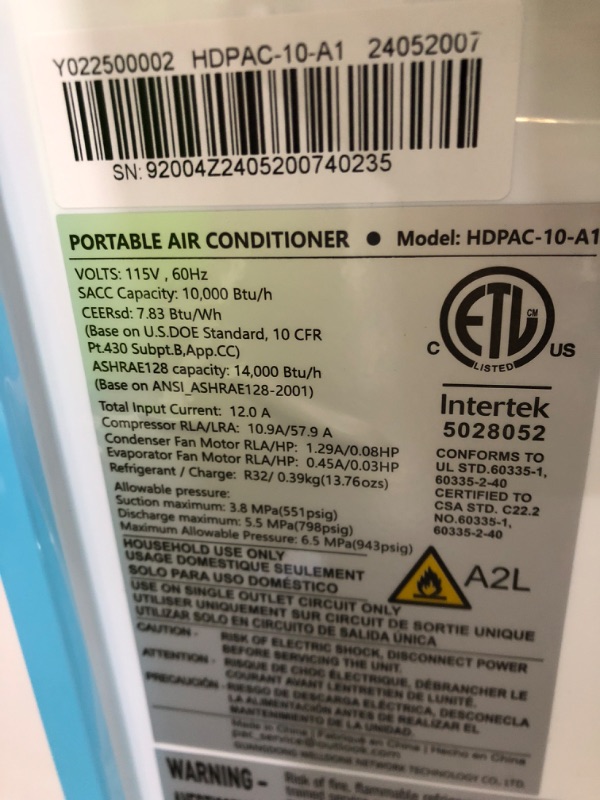 Photo 3 of * UNIT MAKES NOISES WHEN ON* MINOR DAMAGE* 12,000 BTU Portable Air Conditioner Cools Up to 500 Sq.Ft, 3-IN-1 Energy Efficient Portable AC Unit with Remote Control & Installation Kits for Large Room, Campervan, Office, Temporary Space