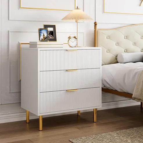 Photo 1 of * MISSING PARTS* GARVEE White 3 Drawer Dresser for Bedroom, Wood Dresser with Metal Legs, 30” Tall Dresser Organizer, Modern Chest of Drawers, Large Dresser for Closet, Living Room, Hallway
