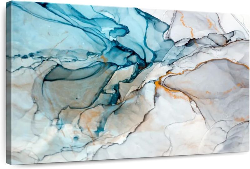 Photo 1 of ***SEE NOTES*** Elephant Stock Blue Liquid Marble Abstract Wall Art - Horizontal Wrapped Canvas - 1-Piece Living Room Wall Decor - Watercolor Abstract Canvas Print - Blue and Gray Decor for Wall - 28X55IN
