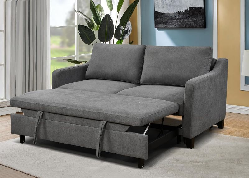 Photo 1 of  * SEE PHOTO FOR ACTUAL ITEM* Sofa Bed, Modern Linen Loveseat Sofa Couch with Pull Out Bed and Adjustable Backrest for Sleeper Couch Living Room - Dark Grey
