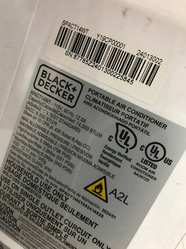Photo 3 of ***SEE NOTES*** BLACK+DECKER Air Conditioner, 14,000 BTU Air Conditioner Portable for Room up to 700 Sq. Ft., 3-in-1 AC Unit, Dehumidifier, & Fan, Portable AC with Installation Kit & Remote Control White - 14,000 BTU 1 Count (Pack of 1)