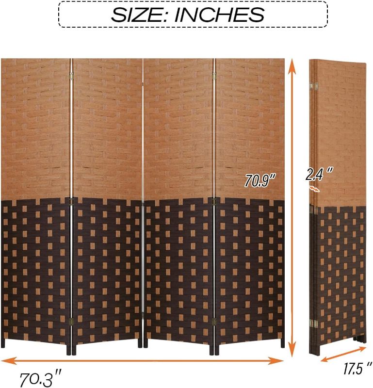 Photo 1 of 4 Panel Room Divider, 5.6Ft Tung Wood Room Divider, Vintage Minimalist Room Dividers Wall, Room Dividers and Folding Privacy Screens, Partition Room Dividers for Bedroom, Dark Brown
