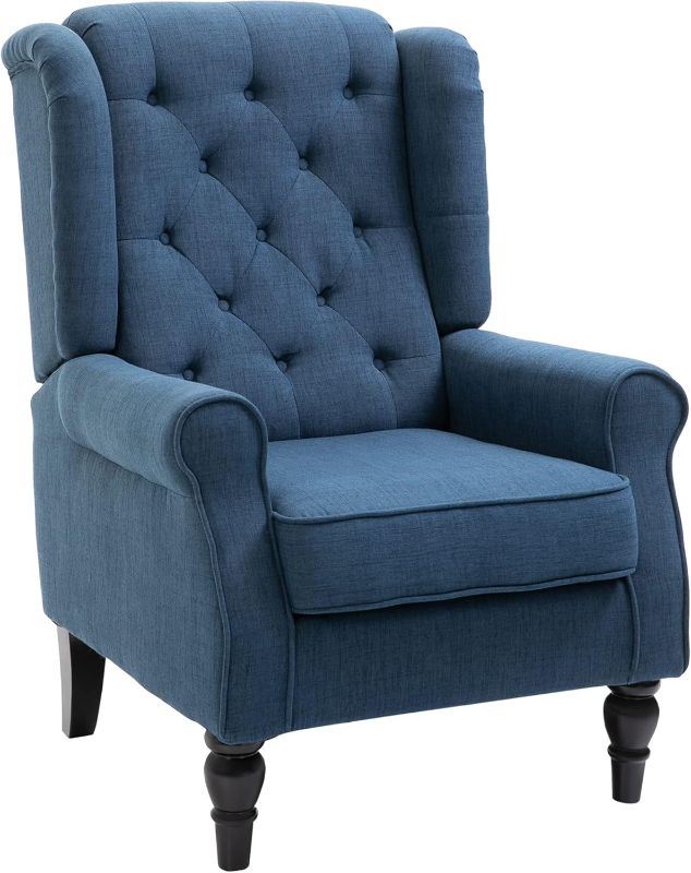 Photo 1 of *MISSING PARTS* HOMCOM Button-Tufted Accent Chair with High Wingback, Rounded Cushioned Armrests and Thick Padded Seat, Blue
