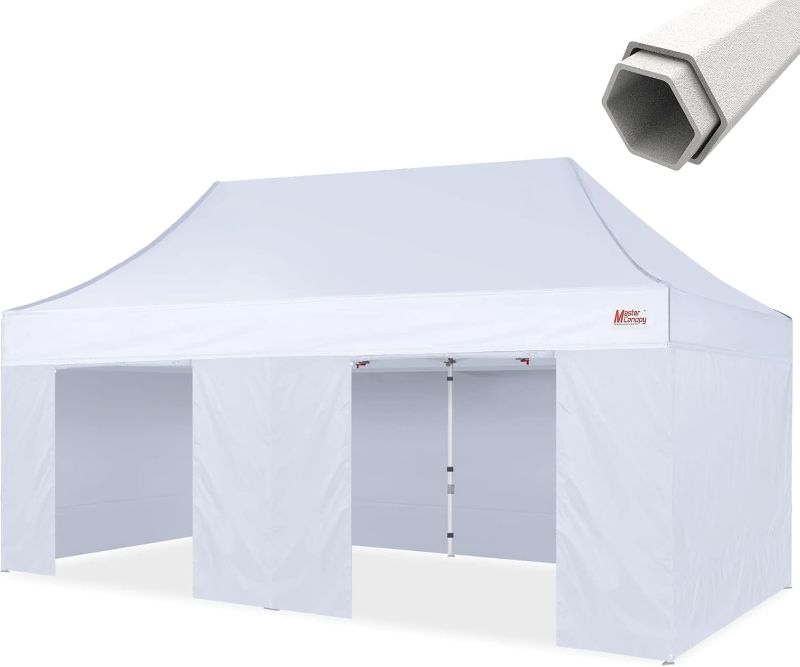 Photo 1 of *DAMAGED* MASTERCANOPY 10x20 Premium Heavy Duty Pop Up Commercial Instant Canopy with Sidewalls(10x20 White)
