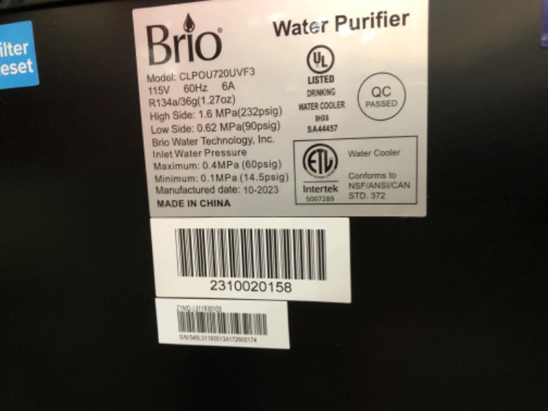 Photo 4 of * DAMAGED* Brio Moderna UV Self Cleaning Bottleless Water Cooler Dispenser with Filtration