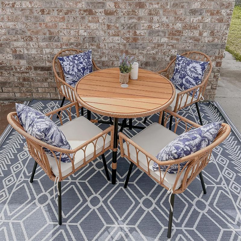 Photo 1 of * CHAIRS ONLY MISSING PARTS* YITAHOME 5 Pieces Outdoor Patio Dining Table Chair Set,Wicker Patio Dining Set,Outdoor Rattan Dining Table Set for Patio, Backyard, Balcony, Garden (with Umbrella Hole), Beige
