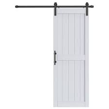 Photo 1 of *MISSING HARDWARE* 32 in. x 84 in. White Paneled H Shape Solid MDF Sliding Barn Door with Hardware Kit


