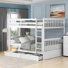 Photo 1 of * MISSING PARTS* Full Over Full Bunk Bed With Ladders And Two Storage Drawers White Old Sku:Lt000365Aak White Solid Wood
