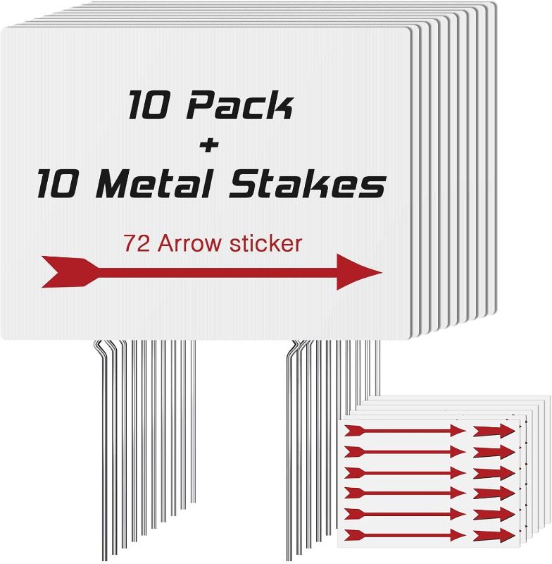 Photo 1 of 10 Pack Blank Yard Signs with Stakes,Yard Sale Signs with Arrow Stickers, 17" x 13" ?Blank Corrugated Plastic Yard Lawn Signs for Party Decorations
