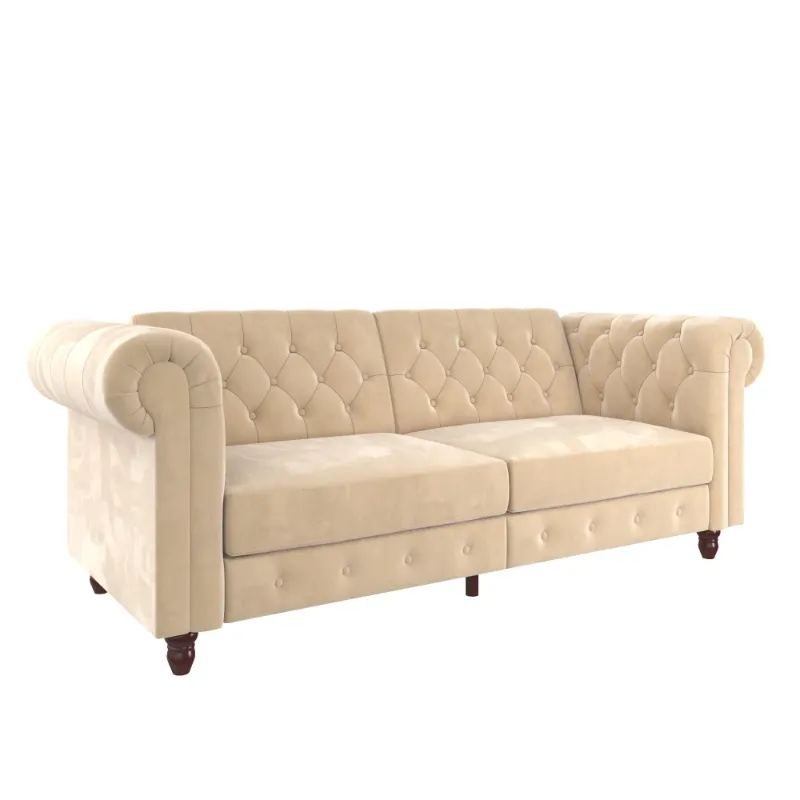 Photo 1 of * PARTIAL SET ONLY BOX 2 OF 2* DHP Felix Chesterfield Coil Sofa Futon, Ivory Velvet
