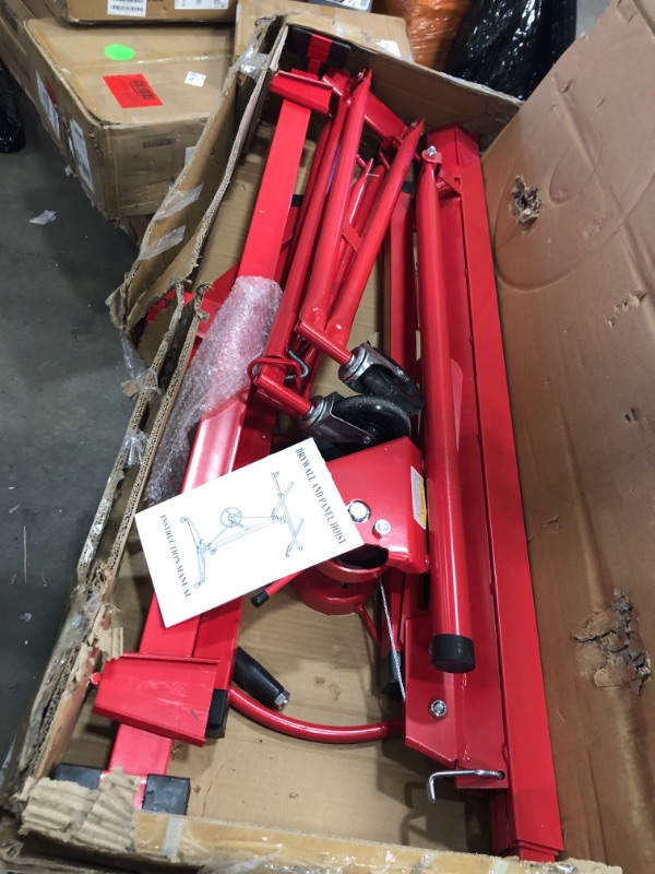 Photo 2 of * DAMAGED MISSING PARTS* Drywall Lift 11' Drywall Panel Hoist Construction Rolling Caster Wheel Lockable Tool Jack Lifter Jack Drywall Lift Construction Tools (Red)
